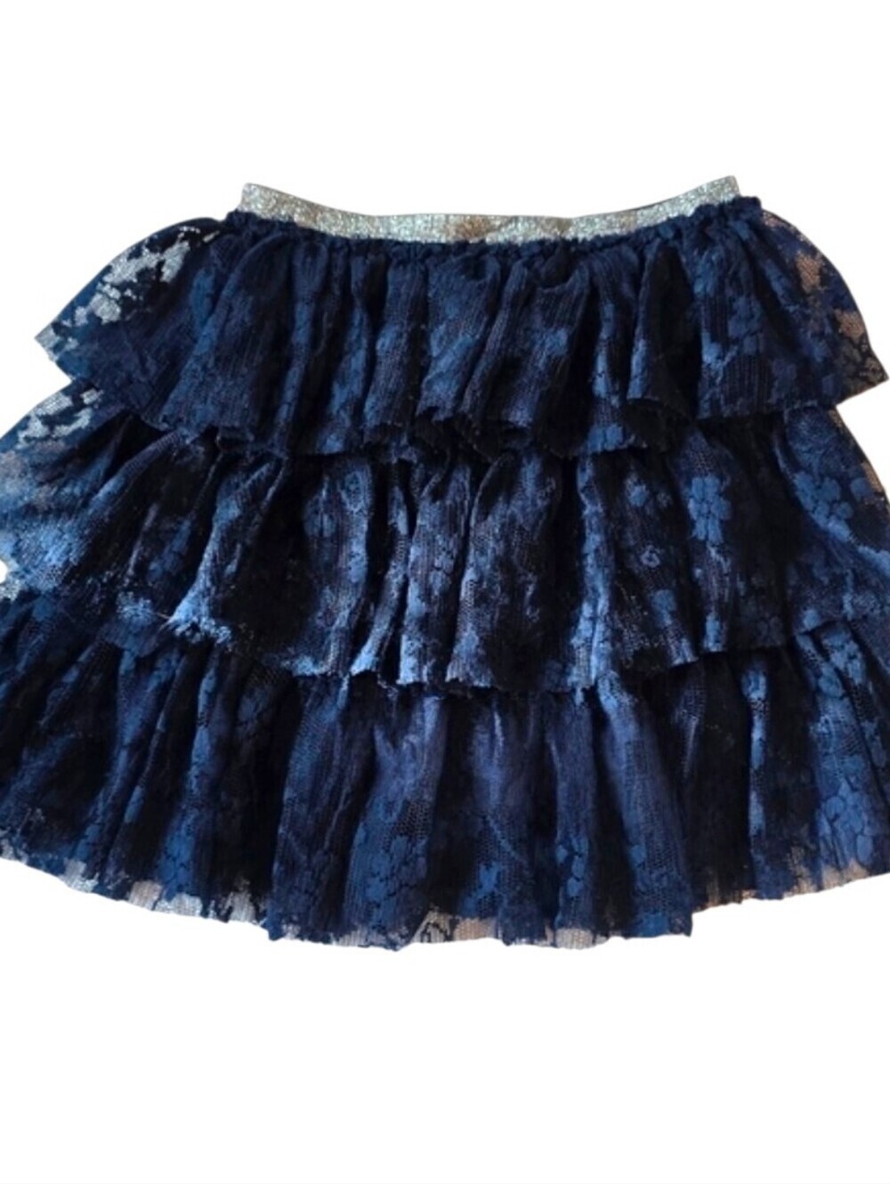 Pepco Japanese Brand navy blue lace skirt with silver trim